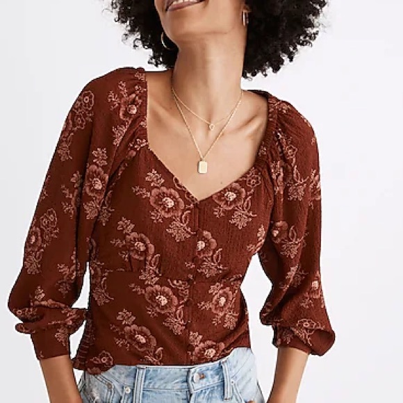 Madewell Tops - Madewell | Preston |  Puff Sleeve | Letterpress Floral | Size Small